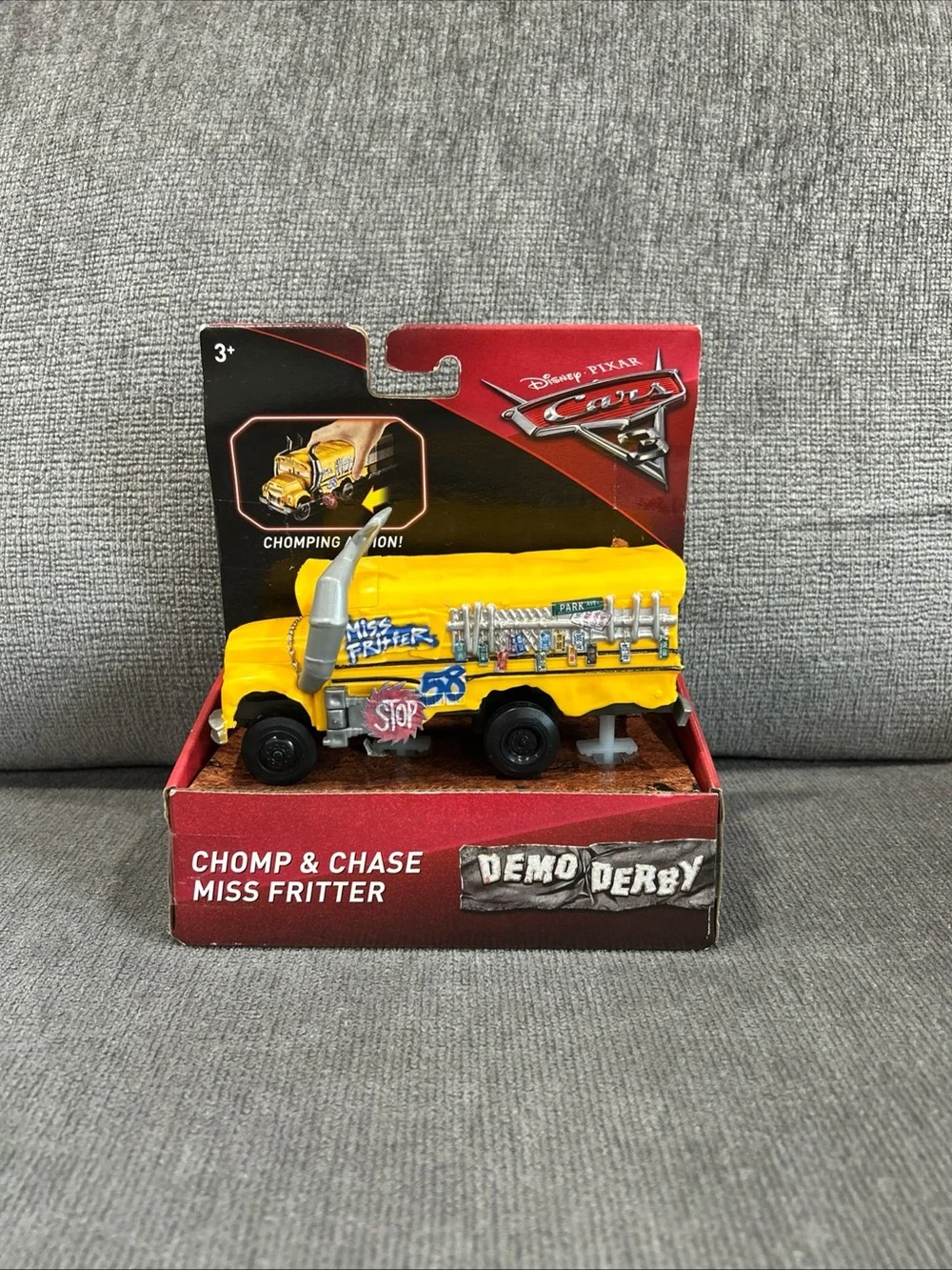 Disney Pixar Cars Chomp & Chase Demo Derby Miss Fritter School Bus Vehicle 2016